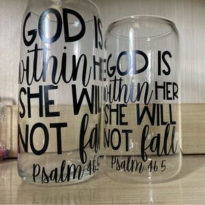 A Christian quote tall and small glass set